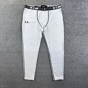 Under Armour Mens HeatGear Compression Leggings White 2XL Athletic Elastic